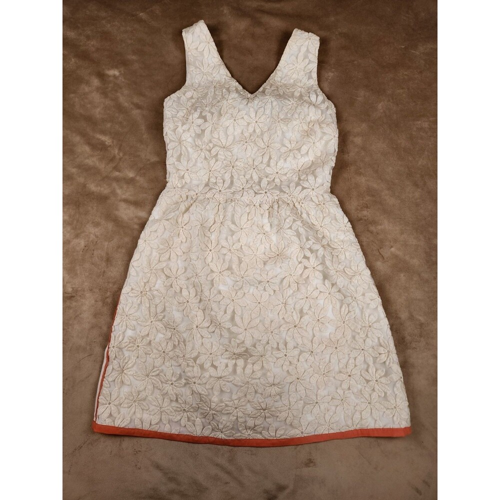Sugarlips Ivory Orange Floral Lace Sleeveless V-Neck A-Line Knee Dress Size S